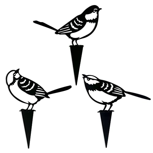 MIJOMA 3-teiliges Set Vögel Gartenstecker Blumenstecker Gartendeko, Deko für Garten Balkon, schwarz von MIJOMA