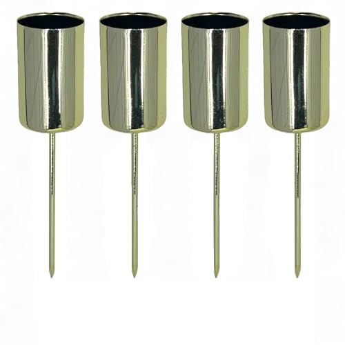 MIJOMA 4 Stück stilvolle Adventskerzenhalter mit Dorn aus Metall - Stabkerzenhalter Kerzenstecker für den perfekten Adventskranz und Adventsgesteck für Weihnachten (Gold, Ø 2.5cm - 9cm) von MIJOMA