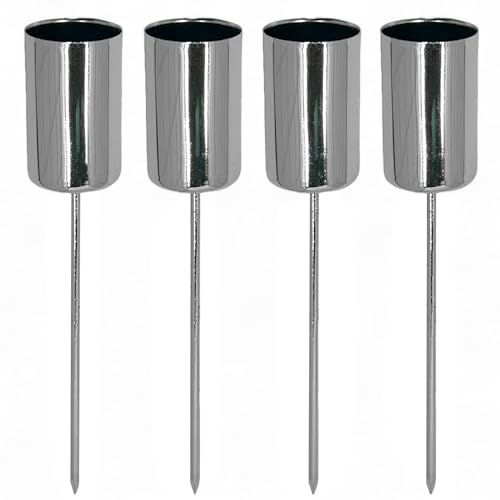 MIJOMA 4 Stück stilvolle Adventskerzenhalter mit Dorn aus Metall - Stabkerzenhalter Kerzenhalter Kerzenstecker für den perfekten Adventskranz und Adventsgesteck für Weihnachten Silber, Ø 2.5cm - 12cm von MIJOMA