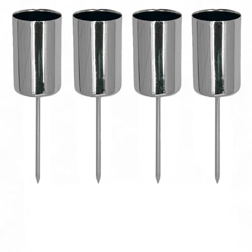 MIJOMA 4 Stück stilvolle Adventskerzenhalter mit Dorn aus Metall - Stabkerzenhalter Kerzenhalter Kerzenstecker für den perfekten Adventskranz und Adventsgesteck für Weihnachten (Silber, Ø 2.5cm - 6cm) von MIJOMA