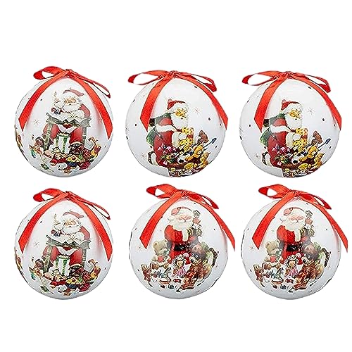 MIJOMA 6er Set Christbaumkugel Nostalgie - Ø 6cm, Verziert mit elegantem rotem Hängeband, Bruchsicherer Kunststoff mit leichtem Styroporkern, Perfekt für Innenraumdekoration (Weihnachtsmann-Design) von MIJOMA