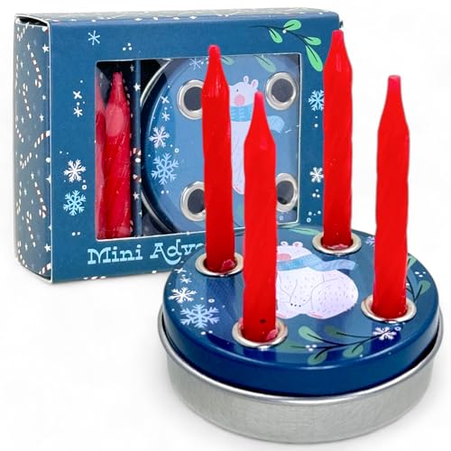 MIJOMA Advent to go: Pocket Adventskranz mit 4 roten Mini-Kerzen, Ideal für unterwegs, Traditionell und kompakt, Perfekt als Mitbringsel oder Geldgeschenkverpackung. (Motiv Eisbär) von MIJOMA