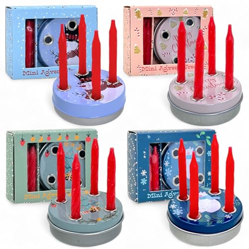 MIJOMA Advent to go: Pocket Adventskranz mit 4 roten Mini-Kerzen, Ideal für unterwegs, Traditionell und kompakt, Perfekt als Mitbringsel oder Geldgeschenkverpackung. (Motiv Mix - 4 Stück) von MIJOMA