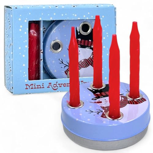 MIJOMA Advent to go: Pocket Adventskranz mit 4 roten Mini-Kerzen, Ideal für unterwegs, Traditionell und kompakt, Perfekt als Mitbringsel oder Geldgeschenkverpackung. (Motiv Schneemann) von MIJOMA