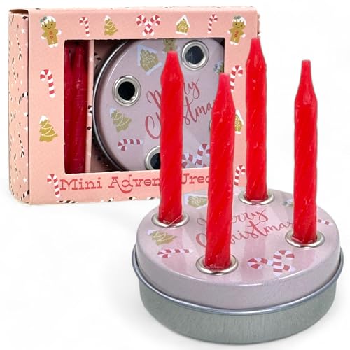 MIJOMA Advent to go: Pocket Adventskranz mit 4 roten Mini-Kerzen, Ideal für unterwegs, Traditionell und kompakt, Perfekt als Mitbringsel oder Geldgeschenkverpackung. (Motiv Zuckergebäck) von MIJOMA