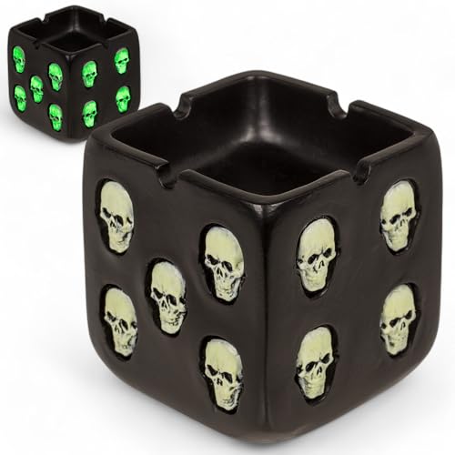 MIJOMA Aschenbecher Würfelform, Totenkopf-Design, Glow-in-the-Dark, 7x7x7 cm, Kunststein, stylisch & langlebig MIJOMA Aschenbecher Würfelform, Totenkopf-Design, Glow-in-the-Dark, 7x7x7 cm, Kunststein, stylisch & langlebig von MIJOMA