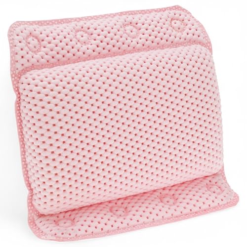 MIJOMA Badewannenkissen – Weiches Nackenkissen für die Badewanne mit 8 Saugnäpfen – Komfortable Nackenstütze – Schnelltrocknend & rutschfest – HBT: 29x30x5,5 cm (Rosa) von MIJOMA