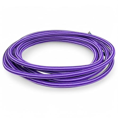 MIJOMA Buntes Textilkabel 3 Meter – 2-adrig (2x0,75mm²) – Stoffkabel für DIY Projekte – Hochwertiges Stromkabel für Lampen, Kronleuchter & Pendelleuchten (Violett gestreift, 3 Meter) von MIJOMA