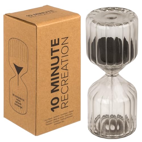 MIJOMA Charmante Glas-Sanduhr für 10 Miunten Ruhepause – Entspannung und Zeitmanagement-Tool – 6 x 13,5 cm – 4 Zauberhafte Farben Dekoration (Schwarz) von MIJOMA