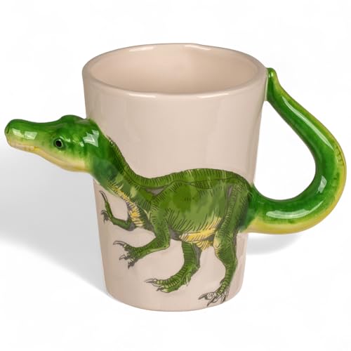MIJOMA Dinosaurier Becher Set – 3D Henkelbecher aus Dolomit, ca. 300 ml, Kinder Tassen mit Dino-Motiven, handbemalt, Keramik Tasse für Jungen & Mädchen (Velociraptor) von MIJOMA