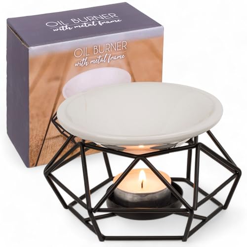 MIJOMA Duftlampe für ätherische Öle, Aromatherapie-Diffusor mit Keramikschale & Metallgestell, Teelichthalter, modern-industrielles Design, Schwarz/Rosegold, 12 x 8 cm (Schwarz) von MIJOMA