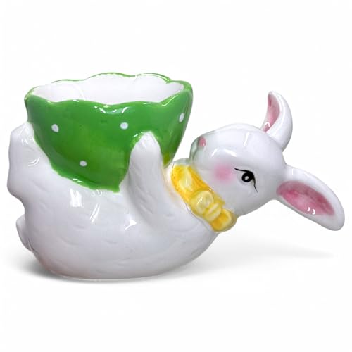 MIJOMA Eierbecher Hase – Handbemalt & Lasiert, Osterdeko aus Porzellan, 12x6x7 cm, Süßes Ostern-Accessoire für Frühstückstisch & Frühling (Grün) von MIJOMA
