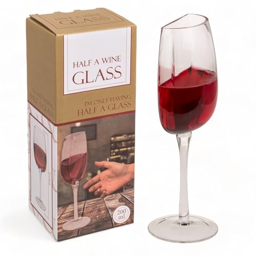 MIJOMA Einzigartiges Halbes Weinglas, 21x8 cm, Originelles 200ml Weinglas - Klar, Spülmaschinenfest, Ideal für Weinliebhaber, Durchtrennte Optik für Einen Einmaligen Genussmoment von MIJOMA