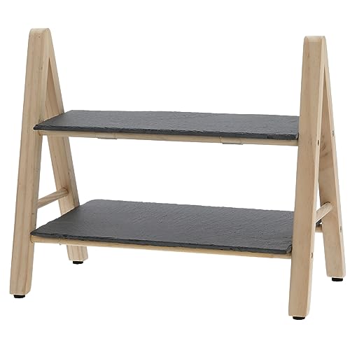 MIJOMA Etagere aus Schiefer und Kiefernholz | Elegantes Wohnaccessoire für optimale Organisation | 32x18x28cm | Zwei robuste Ablagen | Ideal für dekorative und funktionale Nutzung von MIJOMA