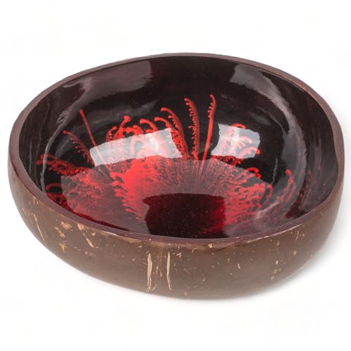 MIJOMA Exotische Kokosnuss-Schale | Innenseite farbenfroh lackiert | Robust und ästhetisch | Perfekt für einzigartige Bowl-Kreationen | 13x13x6 cm (Rot) von MIJOMA