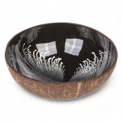 MIJOMA Exotische Kokosnuss-Schale | Innenseite farbenfroh lackiert | Robust und ästhetisch | Perfekt für einzigartige Bowl-Kreationen | 13x13x6 cm (Schwarz) von MIJOMA