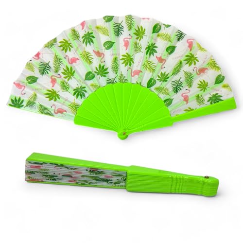 MIJOMA Faltbarer Handfächer - Ultraleicht, Wasserabweisend für Sommerparty & Hochzeit, Farbenfrohes Design, 42x23cm (Flamingo Grün) von MIJOMA