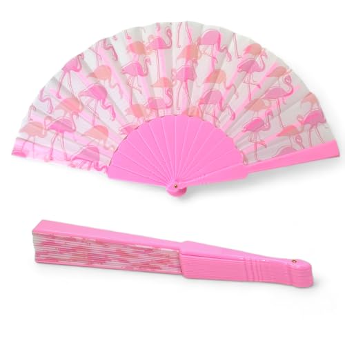 MIJOMA Faltbarer Handfächer - Ultraleicht, Wasserabweisend für Sommerparty & Hochzeit, Farbenfrohes Design, 42x23cm (Flamingo Rosa) von MIJOMA