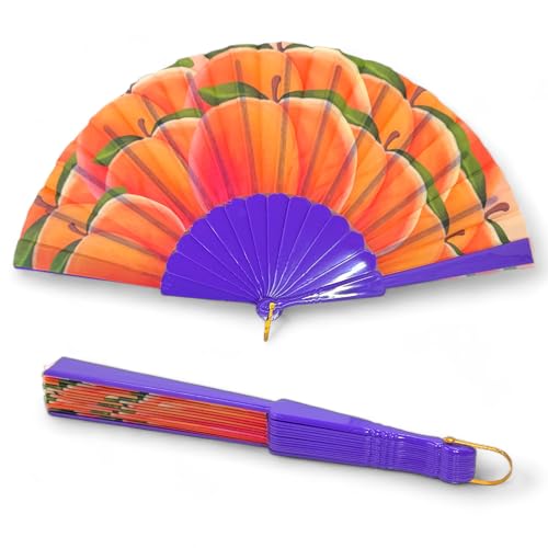 MIJOMA Faltbarer Handfächer - Ultraleicht, Wasserabweisend für Sommerparty & Hochzeit, Farbenfrohes Design, 42x23cm (Pfirsiche Violett) von MIJOMA