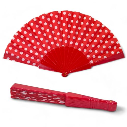 MIJOMA Faltbarer Handfächer - Ultraleicht, Wasserabweisend für Sommerparty & Hochzeit, Farbenfrohes Design, 42x23cm (Polka Dot Rot) von MIJOMA