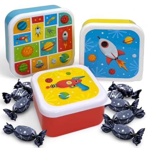 MIJOMA Farbenfrohe Lunchdosen-Set – 3-teiliges Frischhaltedosen-Set, BPA-freier Kunststoff, Ideal für Unterwegs, Picknick und Aufbewahrung, Kleinteile-Sortierhilfe, Leicht zu Reinigen (Space) von MIJOMA