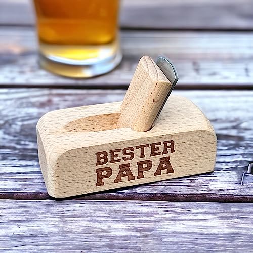MIJOMA Flaschenöffner Bierhobel aus Holz, Bierflaschenöffner in Holzhobel Form, 9x4x6 cm, mit verschiedenen Sprüchen (Bester Papa) von MIJOMA