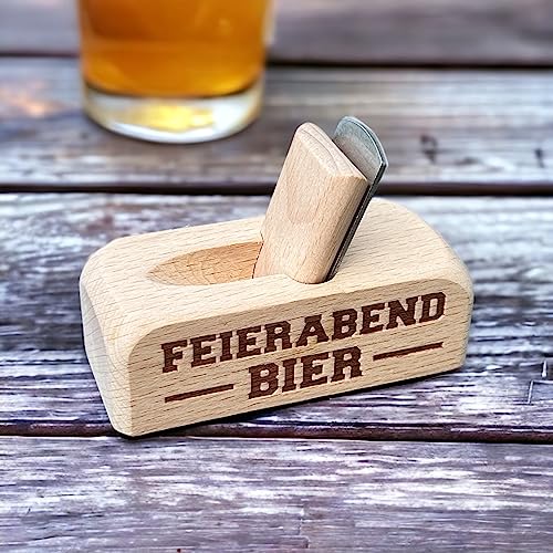 MIJOMA Flaschenöffner Bierhobel aus Holz, Bierflaschenöffner in Holzhobel Form, 9x4x6 cm, mit verschiedenen Sprüchen (Feierabend Bier) von MIJOMA