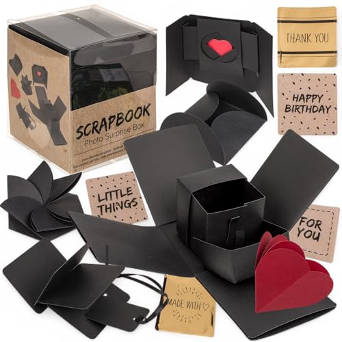 MIJOMA Foto Überraschungsbox – Kreative Explosionsbox zum Selbstgestalten, DIY Scrapbook Geschenkbox für Fotos & Erinnerungen, ca. 12 x 11 cm, Schwarz von MIJOMA
