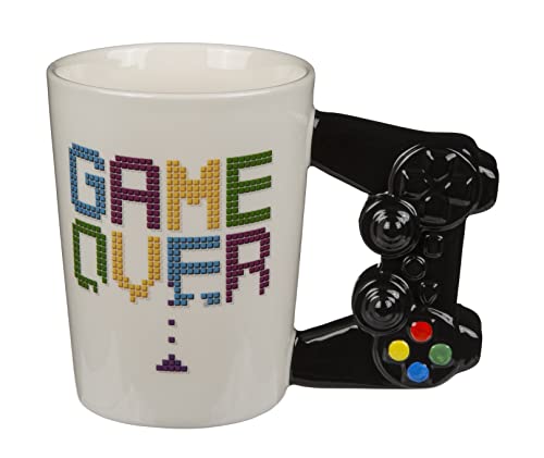 MIJOMA Gamer Kaffeebecher mit Controller-Griff, Kaffeetasse Teetasse aus Keramik, Fassungsvermögen 300ml für heiße und kalte Getränke (Game Over) von MIJOMA