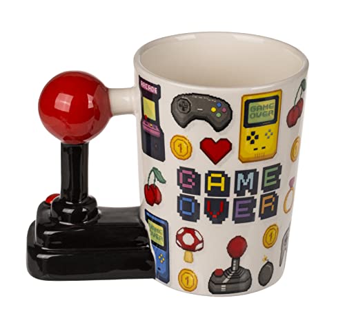 MIJOMA Gamer Kaffeebecher mit Joystick-Griff, Kaffeetasse Teetasse aus Keramik, Fassungsvermögen 300ml für heiße und kalte Getränke (Game Over Joystick) von MIJOMA