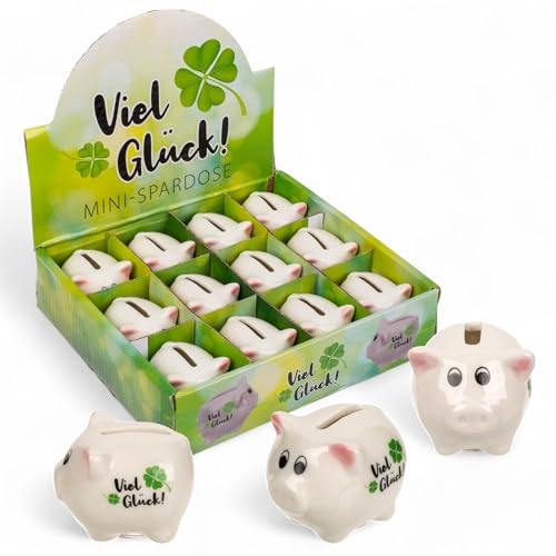 MIJOMA Glücksschweinchen Mini-Spardose, ca. 5 x 4 cm, aus Steingut – Perfekt für Silvester, Neujahr & Geldgeschenke (12) von MIJOMA
