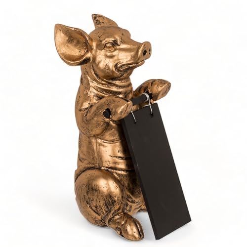 MIJOMA Goldene Kunststein Deko-Figur mit Tafel zum Personalisieren | Stilvolle Tischdekoration | Exklusives Mitbringsel für Familie und Freunde | Maße: 9,5 x 12,5 x 22 cm (Schwein) von MIJOMA