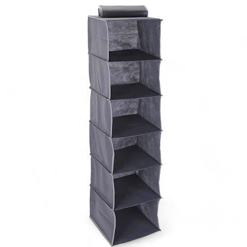 MIJOMA Hängeaufbewahrung Hängeregal mit Fächern, Kleiderschrank Organizer, faltbar, grau, Aufbewahrungssystem für Kleidung und Camping (30 x 30 x 120 cm - 6 Fächer) von MIJOMA