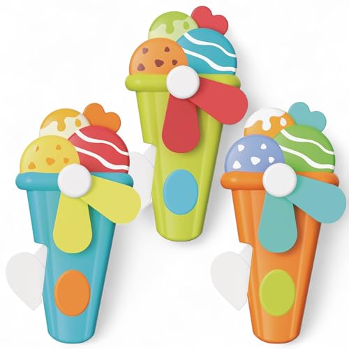 MIJOMA Handventilator Eiscreme-Design – 3er Set Mini-Ventilatoren für Kinder & Erwachsene – ohne Strom & Batterien – 14 cm – Sommer Gadget, bunt & tragbar von MIJOMA