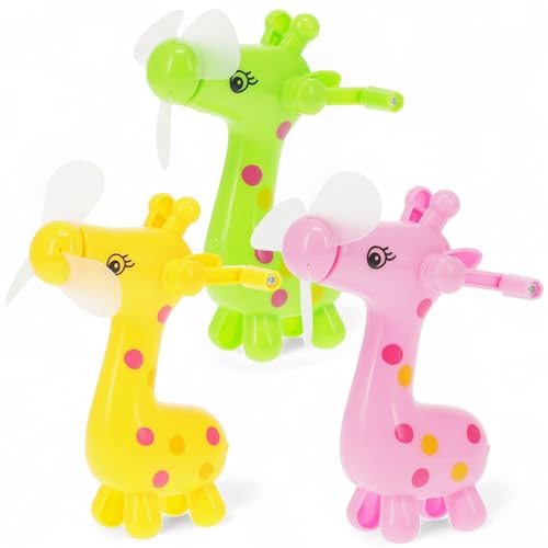 MIJOMA Handventilator Giraffe 3er Set – Mini-Ventilator mit Kurbel, Kinder Ventilator ohne Batterie, bunt & handlich, 13cm, leise & sicher, Sommer Gadget für unterwegs von MIJOMA