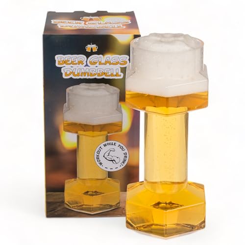 MIJOMA Hantel Bierglas, 22 cm - 700ml - Lässiger Saufsport Workout Bierfreunde Dumbbell für Fitness und Fest - Ein Bierabenteuer für Spaßliebhaber - Spülmaschinenfest und alltagsfest von MIJOMA