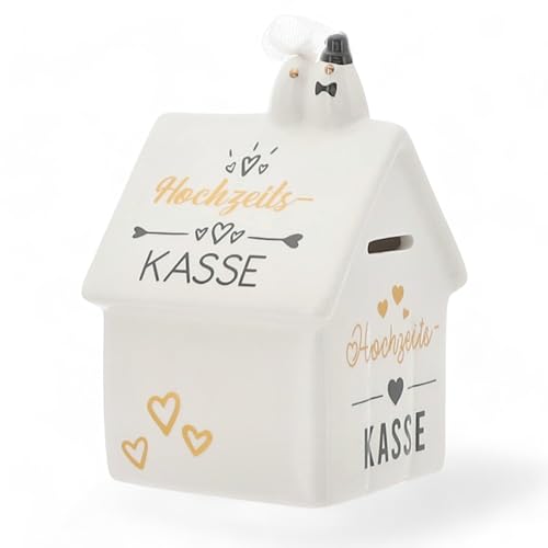 MIJOMA Hochzeitsspardose zur Ehe-Ersparnis: Originelle Spardose mit Schloss, Just Married in Keramik – Perfekt für Ehepaare und Sparfüchse (Hochzeitshaus) von MIJOMA