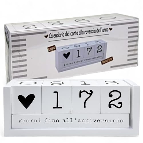 MIJOMA Jahres Countdown Kalender aus Holz – Dauer-Tischkalender mit Deko-Würfeln – bis 432 Tage für besondere Anlässe (Weiß - italienische Edition, ca. 18 × 7 × 5,5 cm) von MIJOMA