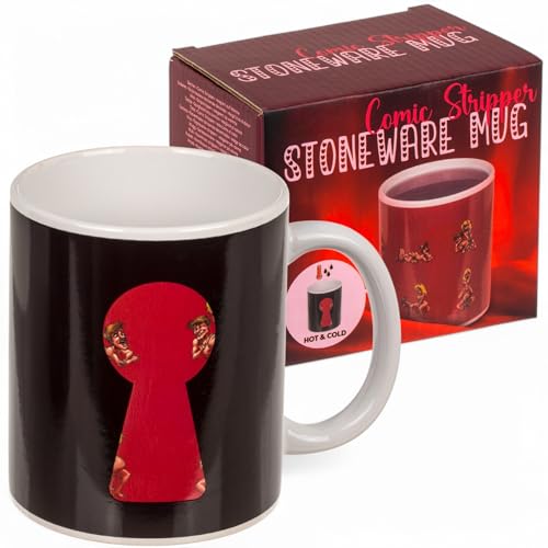MIJOMA Kaffeebecher mit Strippeffekt - Verführerischer Keramikbecher reagiert auf Wärme, Henkelbecher 300ml, lustiges Mitbringsel für Erwachsene mit Schlüsselloch-Design (Comic Stripper) von MIJOMA