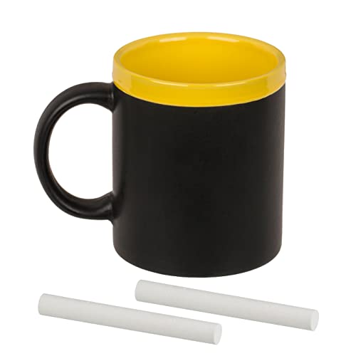 MIJOMA Kaffeetasse Kaffeebecher Teetasse mit Tafel-Funktion und 2x Kreide, Kreidebecher Tafelbecher mit Blackboard-Funktion zum individuell bemalen & beschreiben (schwarz-gelb) von MIJOMA