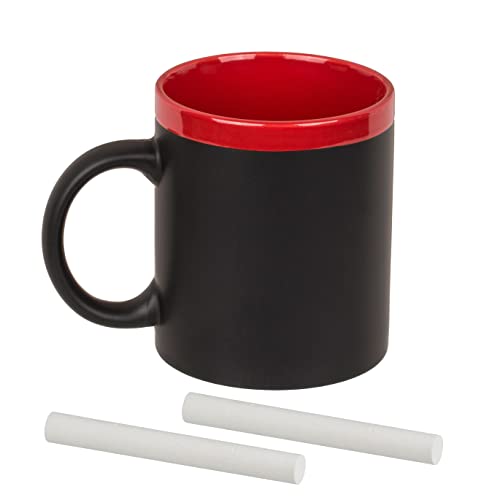 MIJOMA Kaffeetasse Kaffeebecher Teetasse mit Tafel-Funktion und 2x Kreide, Kreidebecher Tafelbecher mit Blackboard-Funktion zum individuell bemalen & beschreiben (schwarz-rot) von MIJOMA