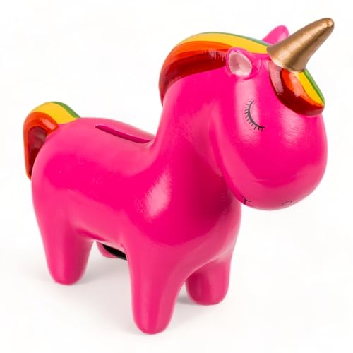 MIJOMA Keramik Spardose mit Schloss und Schlüssel, Niedliches Design für Kinder & Erwachsene, Ideal als Geldgeschenkverpackung und zur Geldsicherung (Einhorn pink) von MIJOMA