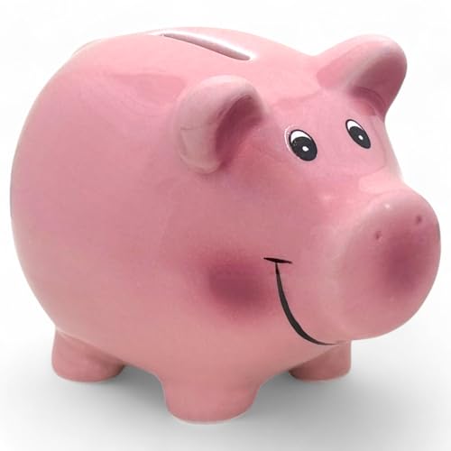 MIJOMA Keramik-Sparschwein in Rosa, Spardose im süßen Design, mit Gummi-Stöpsel, Kindersparbüchse (XS 11,5 x 9 cm) von MIJOMA