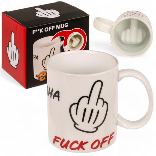 MIJOMA Keramikbecher „Fuck Off“ – Mittelfinger Design, Tasse mit Stinkefinger im Innenraum, 250 ml, lustiger Spruchbecher, Statement-Tasse von MIJOMA