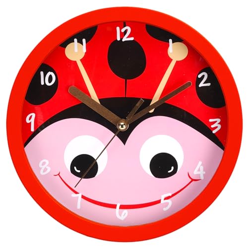 MIJOMA Kinder-Wanduhr Tiermotive – Lernuhr für Kinderzimmer, geräuschlos, 20 cm, niedliche Designs für Jungen & Mädchen (Marienkäfer) von MIJOMA