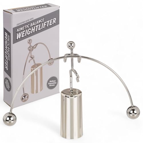 MIJOMA Kinetisches Balance-Spielzeug Gewichtheber – Stressabbau & Schreibtisch-Deko, 16 x 11 cm, Silber von MIJOMA