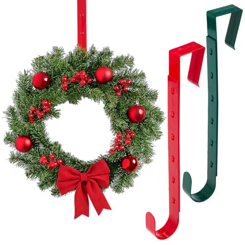 MIJOMA Kranzaufhänger – Türkranzhalter aus Kunststoff – wetterfest & verstellbar 32–52 cm – Türhaken, Fensterhaken & Dekohaken (2er Set Rot-Grün) von MIJOMA