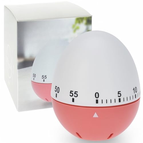 MIJOMA Küchentimer | 60-Minuten Kurzzeitwecker | Vielseitige Formen & Farben | Eieruhr & Countdown-Timer | Präziser mechanischer Timer für Kochen, Backen & Haushalt (Ei Weiß-Korallenrot) von MIJOMA