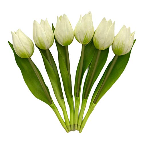 MIJOMA Künstliche Tulpen, künstliche Blumen, Real Touch,Tisch-Dekoration (6 Stück - Länge 19cm, weiß) von MIJOMA