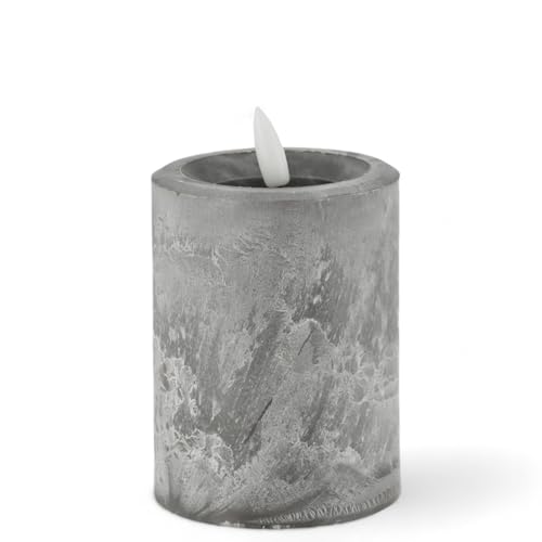 MIJOMA LED-Kerze in edler Marmoroptik mit Realistic Flame Effekt - Authentisches warmweißes Leuchten, 6/18 Timer, batteriebetrieben, für ein gemütlich stilvolles Zuhause (betongrau, Ø7.5 x H10 cm) von MIJOMA